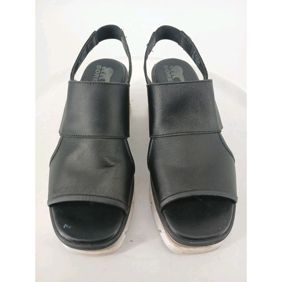 Sorel Joanie III Slingback Womens Leather Platform Wedge Sandals Black SZ 9 C132 - Picture 8 of 10